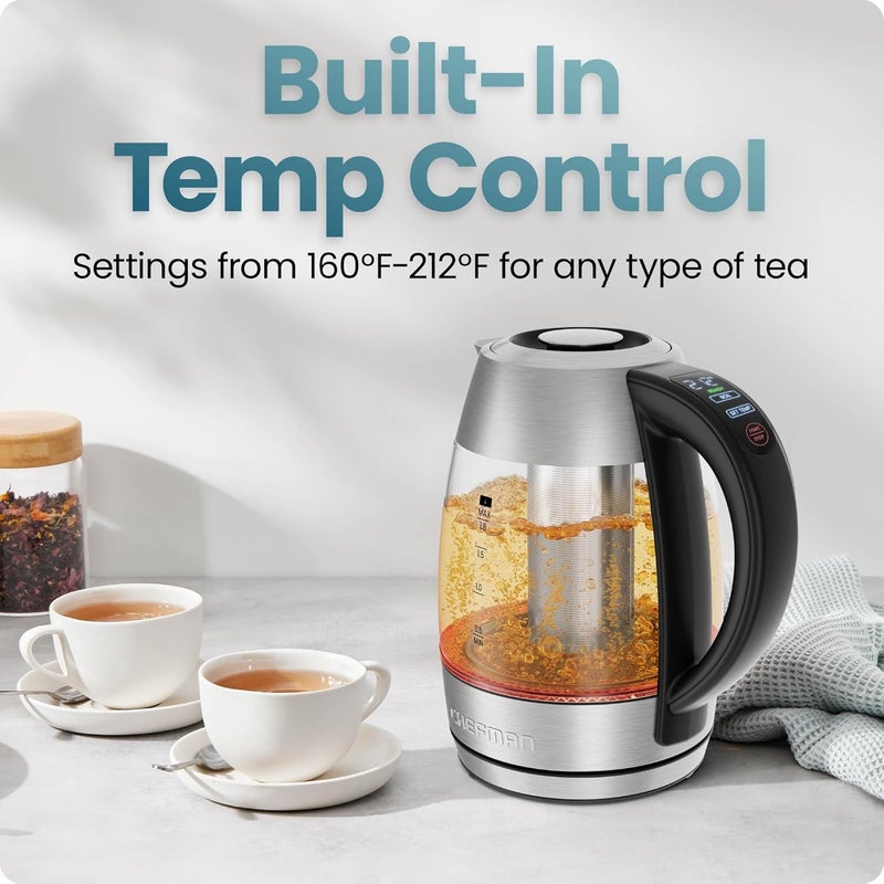 Chefman Lightning High-Powered Electric Kettle, 1.8L 1750W, Rapid Boil 2 Cups in 2 Minutes, BPA Free Cordless Tea Kettle with Digital Temperature Control and 1-Hour Keep Hot – Stainless Steel - Image 4